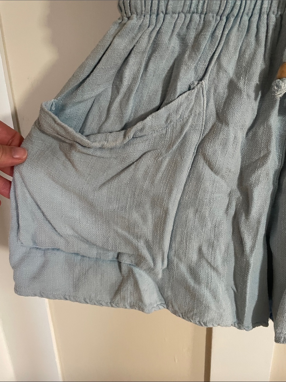 Powder Blue Button-Front Drawstring Romper - Picture 5 of 7